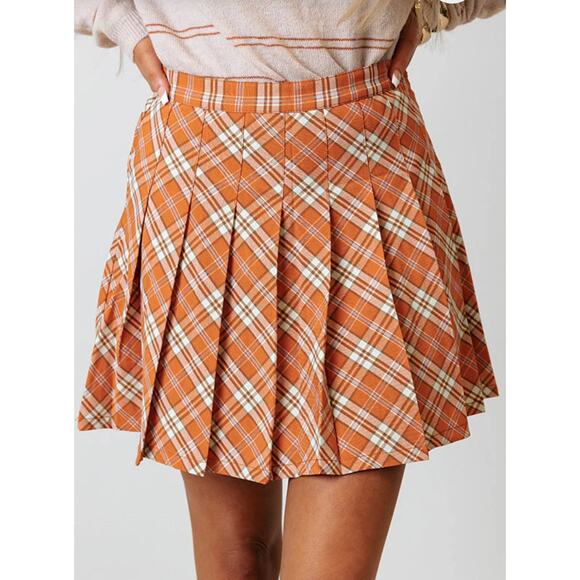 Blue B Collection Stay Flirty Coral Plaid Pleated Skort Size L  New With Tags - Picture 4 of 9